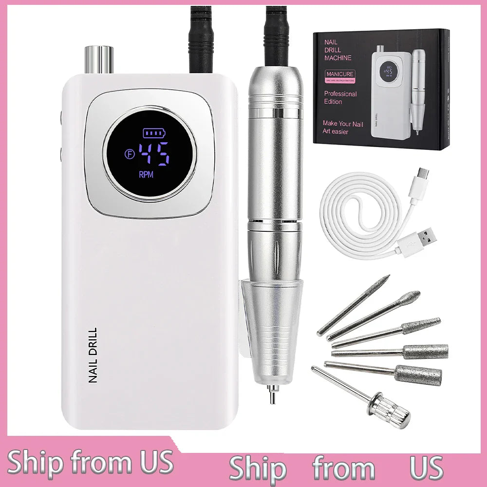 Original 45000RPM Professional Rechargeable Electric Nail Drill Machine Portable Cordless Nail File For Acrylic Gel Nails Remove