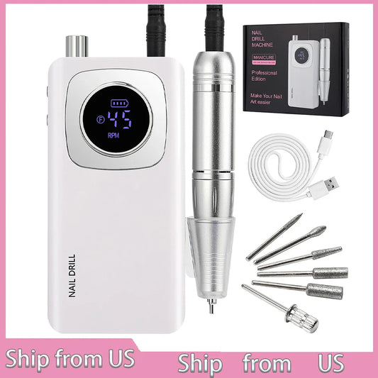 Original 45000RPM Professional Rechargeable Electric Nail Drill Machine Portable Cordless Nail File For Acrylic Gel Nails Remove