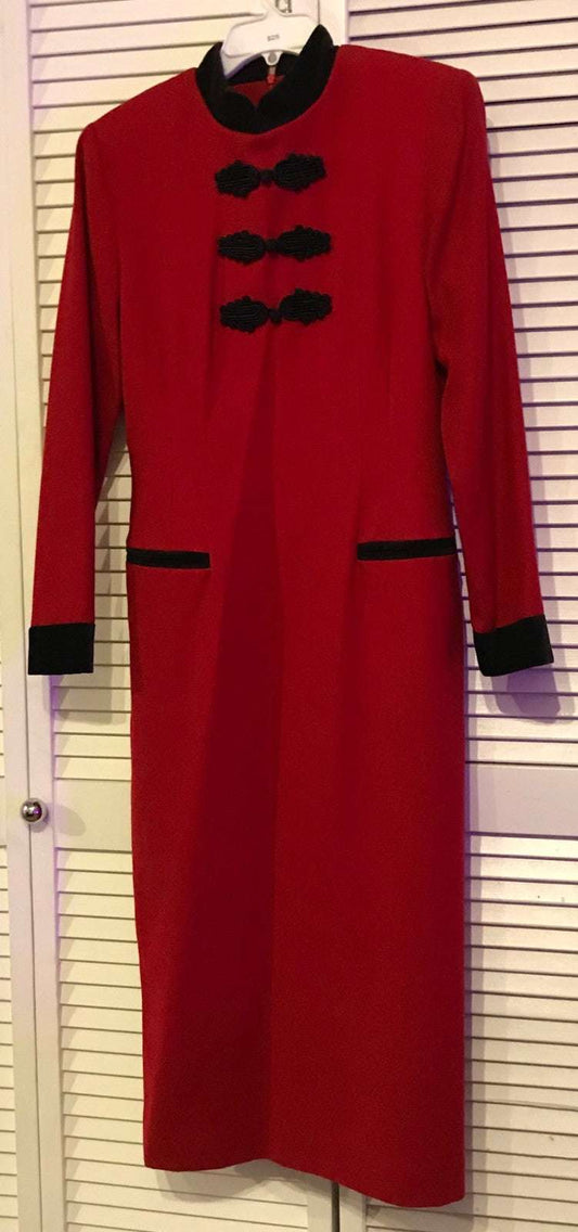 Althuser Women's Dress Wool Red 3 Loop Button Black Size 8