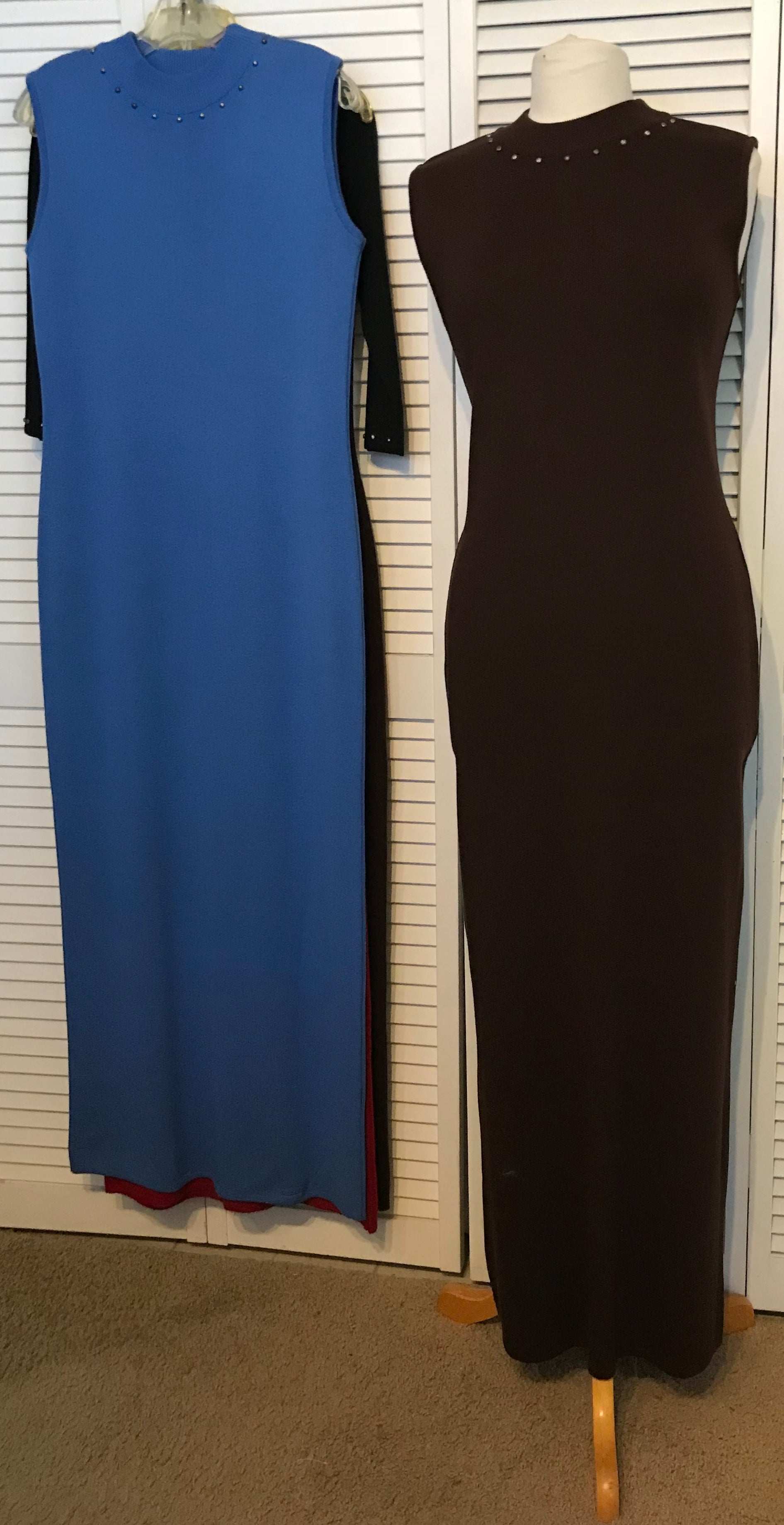 Women Dress Knit Brown Dark Lite Round-Collar Sleeveless Size S