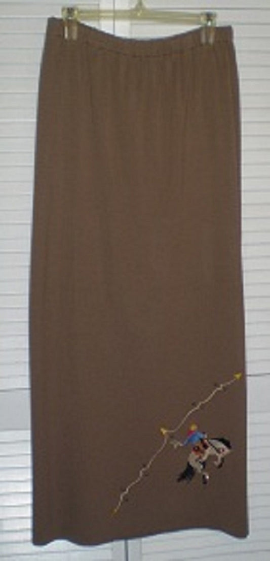 Women'skirt Knit Brown-Lite MIdi Length Horse Rider Size L