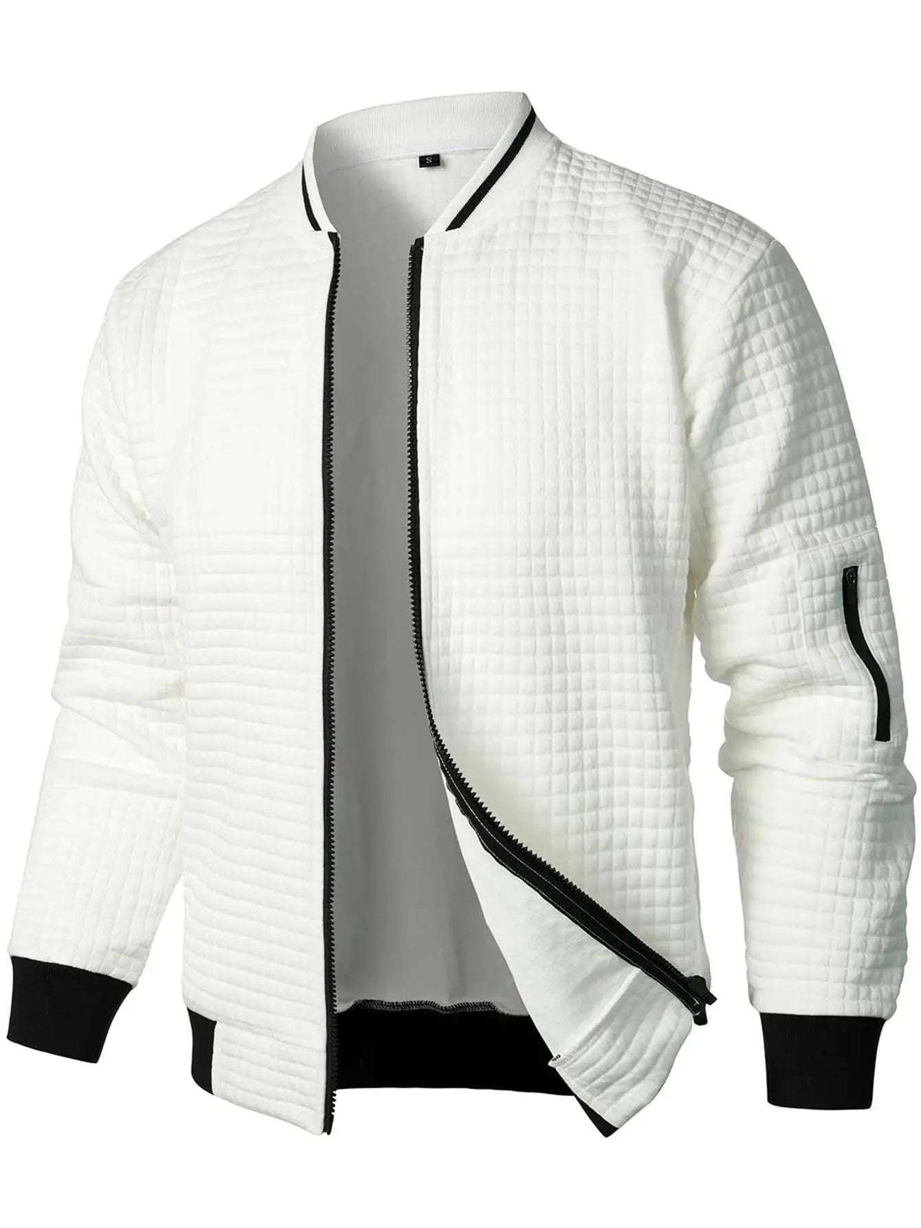 Mentand Collar Zip-Up Sweatshirt Jacket Fashion Plaid/Solid Color Cardigan