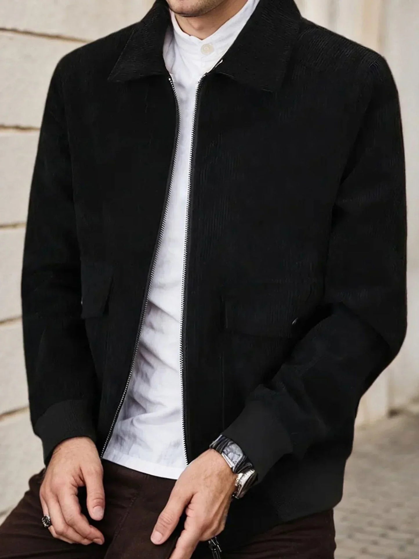Men'S Corduroy Trucker Jacket Long Sleeve Zip Up Lapel Collar Casual Fall Winter Shacket Coat With Pocket