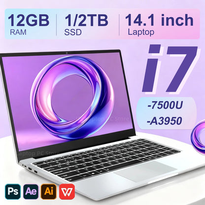 Ultra Slim I7 Laptop Computer 14.1" Intel Core I7-7500U /A3950 Laptops 12Gb Ram 1Tb 2Tb Ssd Portable Laptop Notebook Windows 11