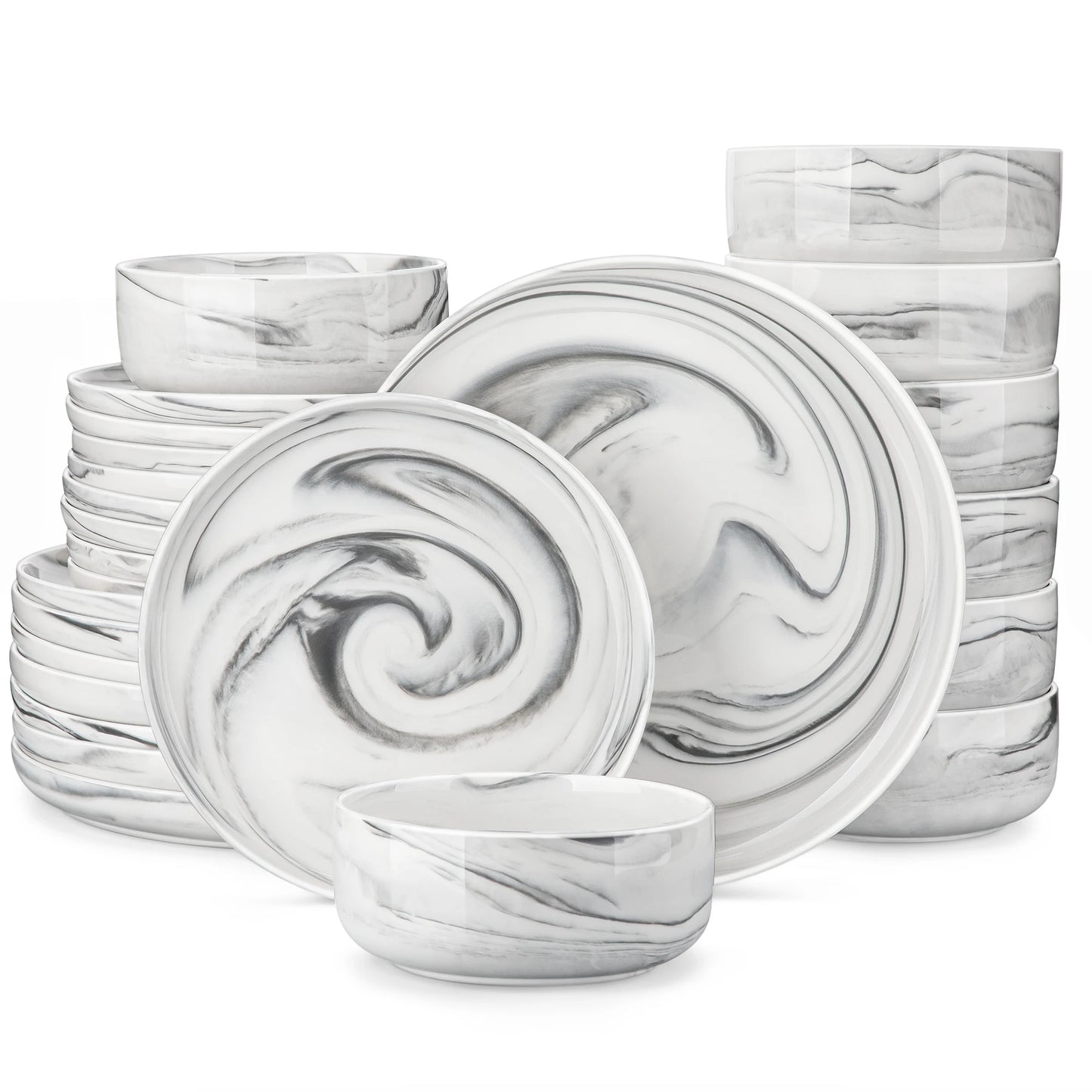 Malacasa Luna Series 24-Piece Marble Porcelain Dinnerware Set With 8 Pcs Dinner/Dessert Plates,Bowl Tableware Set Service For 4
