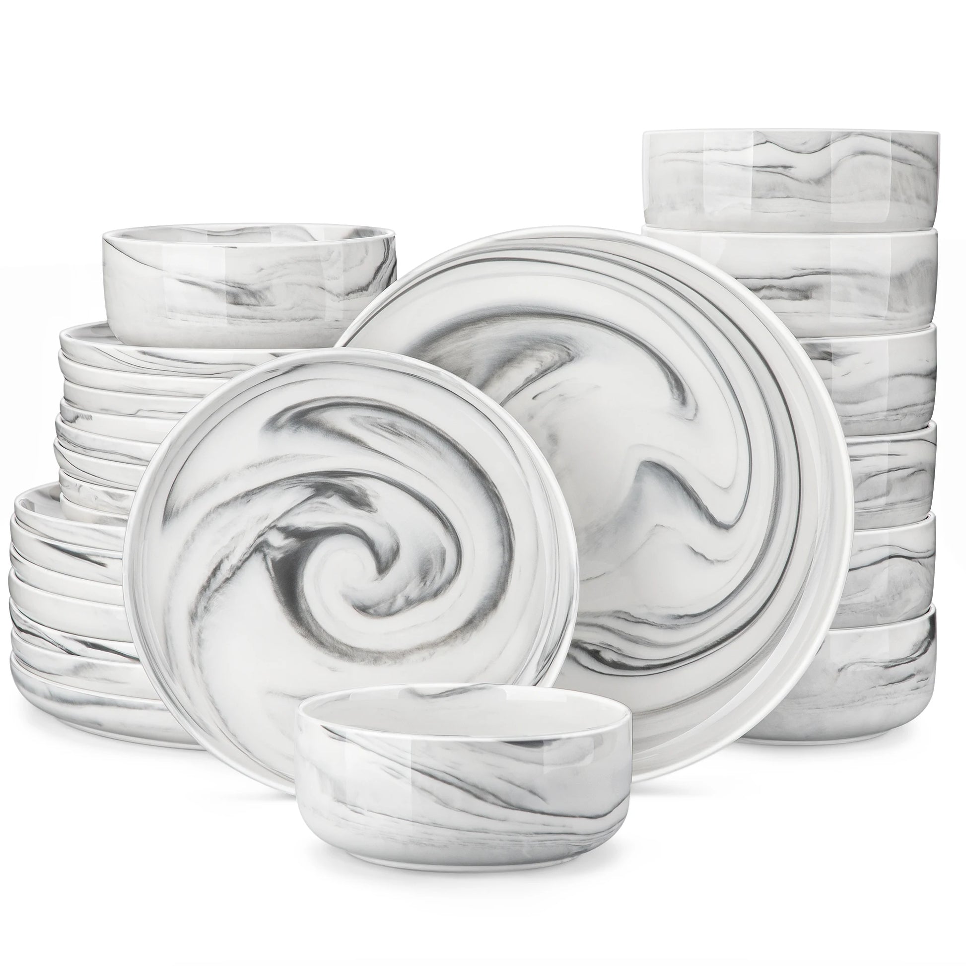 Malacasa Luna Series 24-Piece Marble Porcelain Dinnerware Set With 8 Pcs Dinner/Dessert Plates,Bowl Tableware Set Service For 4