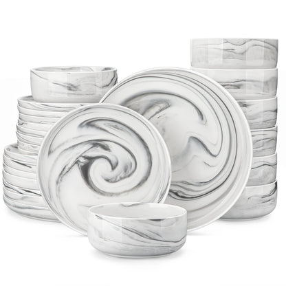 Malacasa Luna Series 24-Piece Marble Porcelain Dinnerware Set With 8 Pcs Dinner/Dessert Plates,Bowl Tableware Set Service For 4