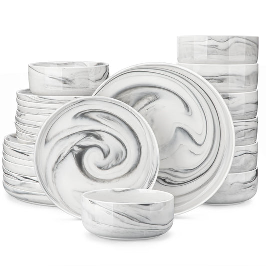 Malacasa Luna Series 24-Piece Marble Porcelain Dinnerware Set With 8 Pcs Dinner/Dessert Plates,Bowl Tableware Set Service For 4