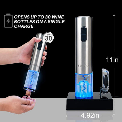 JP7 Secura Electric Wine Opener, Automatic Corkscrew with Foil Cutter, Rec