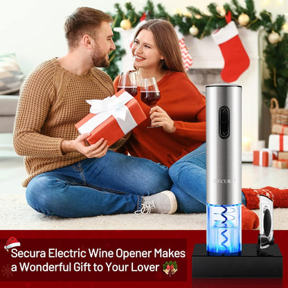 JP7 Secura Electric Wine Opener, Automatic Corkscrew with Foil Cutter, Rec