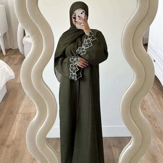 Sharut NEW EID Ramadan Embroidery Modest Abaya Femmes Robe Musulmane Dubai Abaya Islamic Clothing Women Muslim Dress Linen Abaya
