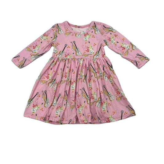 Qingli RTS Pretty Guitar Pattern Little Girl Skirt Toddler Girl Dress Children's Milk Silk Pleated Long Sleeve Dress