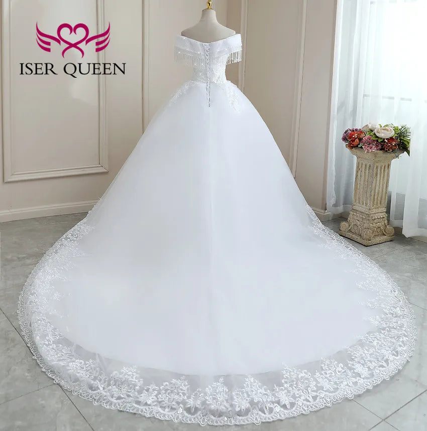 Customized Beaded Tassel Wedding Dresses 2025 Ball Gown Pretty Lace On Net Plus Size Europe Style Bride Dress For Woman WX0268