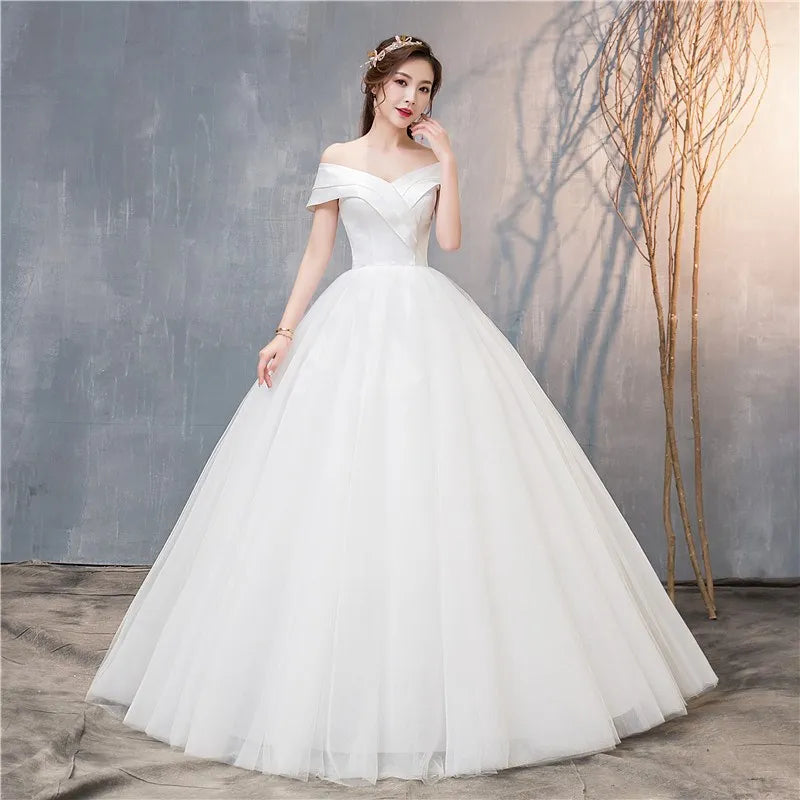 Wedding Dress 2024 New  V-neck Lace Up Ball Gown Off The Shoulder Simple Wedding Dresses Vestido De Noiva Customized