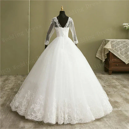 Bridal Ball Gown V Neck Wedding Dress Customized Vestido De Novia Prin