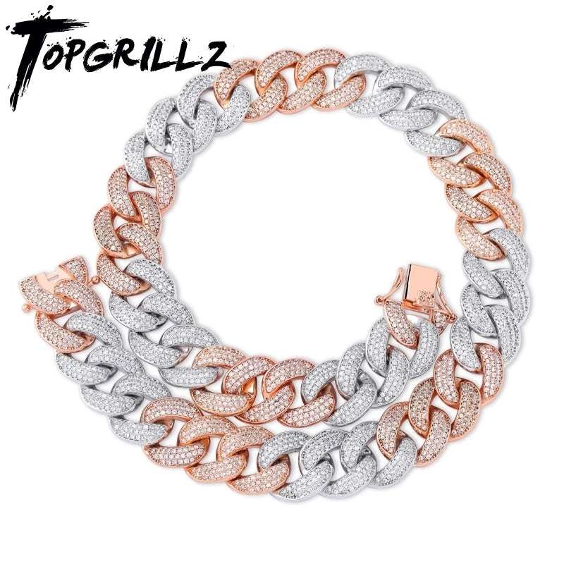 TOPGRILLZ 18MM Maimi Cuban Link Chain Necklace Rose Gold & Silver Color Iced Out Cubic Zircon Hip Hop Jewelry Gift