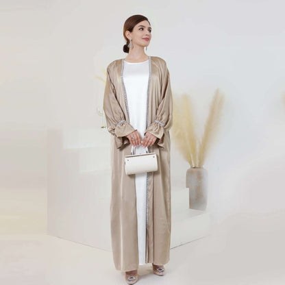Loriya Satin Plain Abaya Women'S Muslim Dress Solid Color Kaftan Cardigan Open Abaya