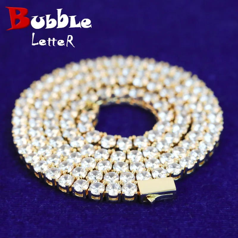 Bubble Letter Tennis Chain Real Gold Plated Choker Men's Necklace Hip Hop Jewelry Spring Clasp Free Shipping Items