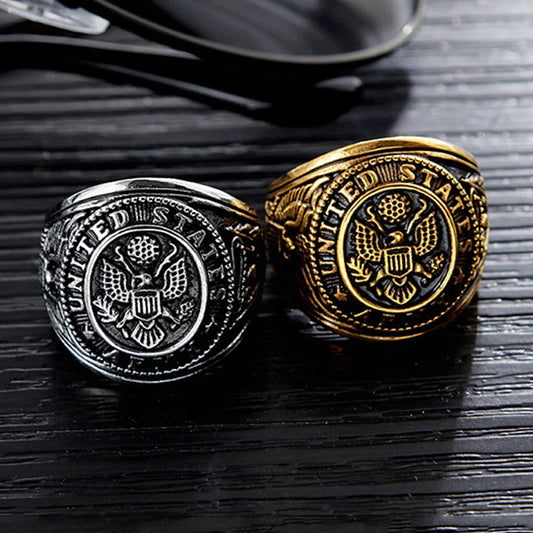 Vintage Us Army Military Ring Mens Gold/Silver Color Stainless Steel Us Army Ring Marine Corps Eagle Ring Male Fashion Jewelry