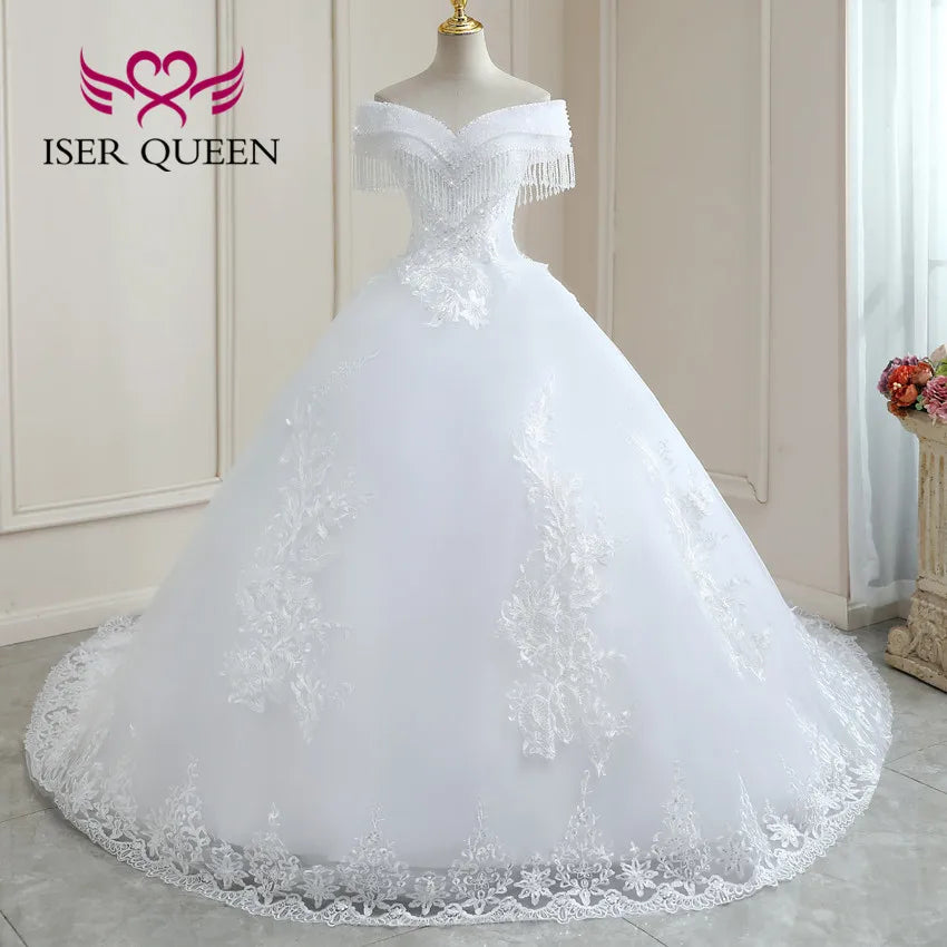 Customized Beaded Tassel Wedding Dresses 2025 Ball Gown Pretty Lace On Net Plus Size Europe Style Bride Dress For Woman WX0268