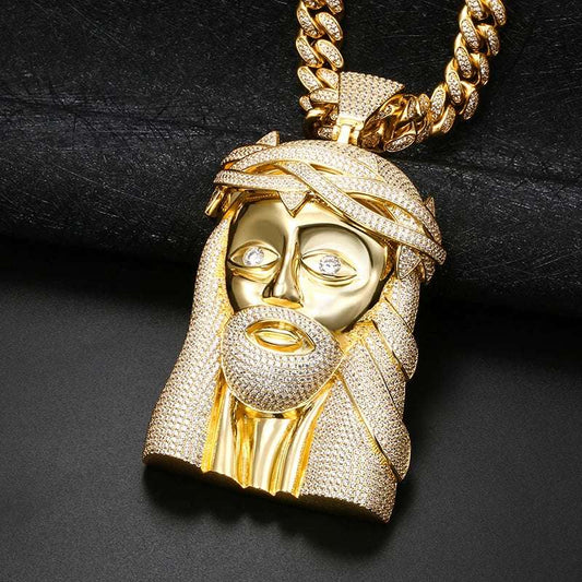 Super Big Gold Colour Jesus Copper Iced Out Cubic Zirconia Pendant Necklace For Men Hip Hop Jewelry Wholesale Drop Shipping