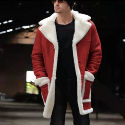 2024 Winter New Long Woolen Coat For Men Vintage Warm Thick Overcoats Men Casual Solid Fashion Full Sleeve Loose Plush Outerwear