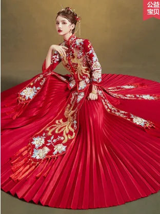Chinese Traditional Wedding Suit Men Women Long Cheongsam Dress Stylis