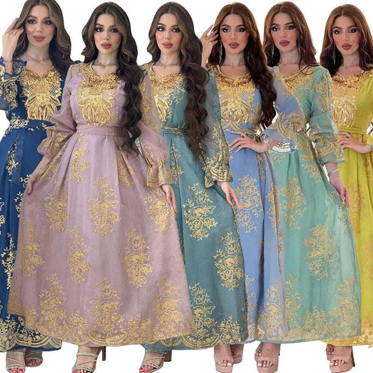 New Arab Dubai Women's Fashion Embroidery Decal Gorgeous Luxury Long Sleeve Retro Dress Muslim Party Dinner Robe