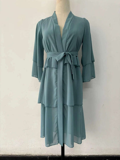 Wholesale Islamic Clothing Dubai Turkey Kid Abaya Babygirl's Muslim Dress 3-Layer Chiffon Open Abaya for Child