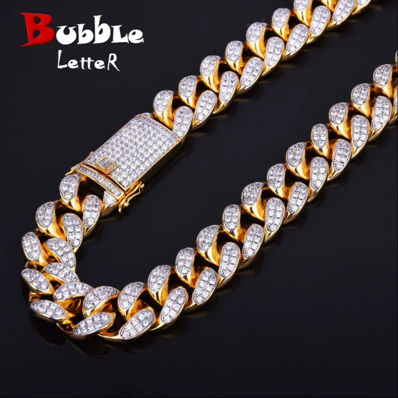 Bubble Letter Miami Cuban Link Chain For Men's Necklace Choker Bling Hip Hop Jewelry Real Gold Plated Charms Free Shipping