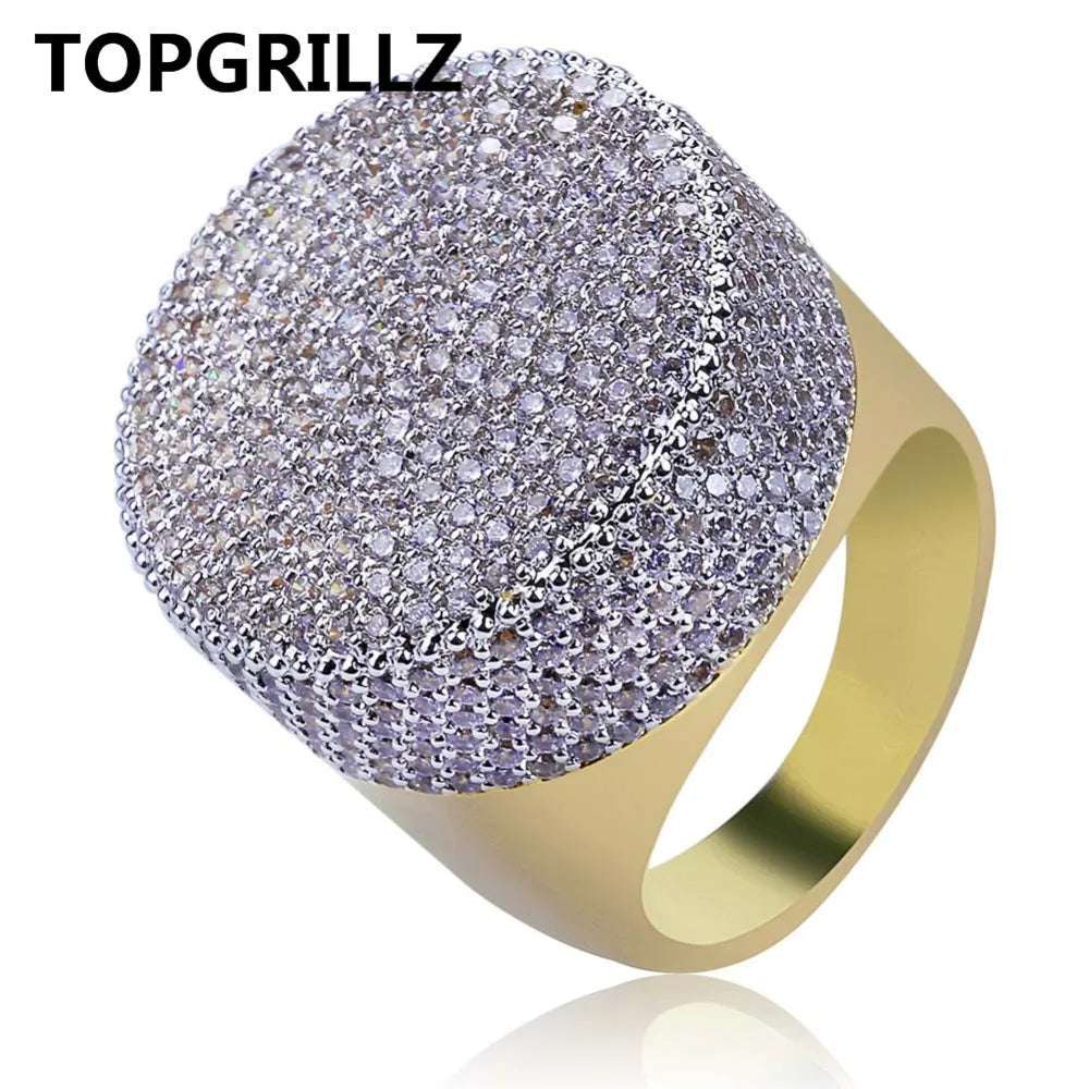 Hip Hop Iced Out Bling Ring Gold Color Micro Pave Cubic Zircon Round Rings With 7,8,9,10,11 Five Size For Male Jewelry