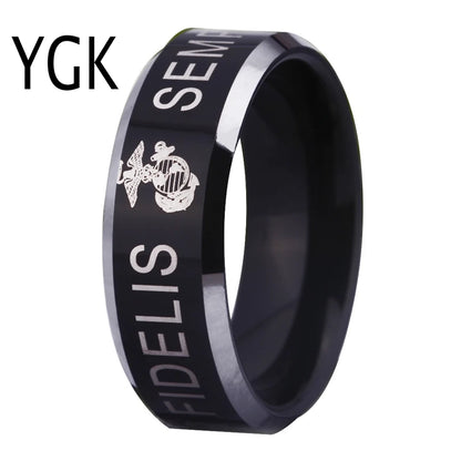 Ygk Usa Military Ring United States Marine Corps Us Army Men Signet Ring Comfort Fit Usmc Semper Fidelis Tungsten Wedding Ring