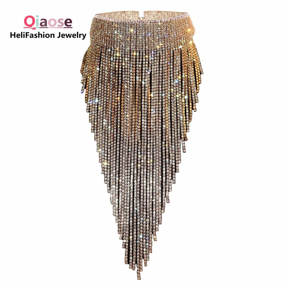 Shiny Full Rhinestone Long Chain Choker Collar Statement Necklace For Women Fashion Jewelry  Necklace Accessories