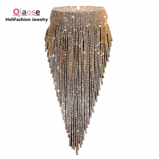 Shiny Full Rhinestone Long Chain Choker Collar Statement Necklace For Women Fashion Jewelry  Necklace Accessories