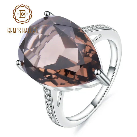 Gem's Ballet 10.68ct Natural Smoky Quartz Gemstone Cocktail Rings For WoMen's 925 Sterling Silver EngageMen'st Ring Fine Jewelry