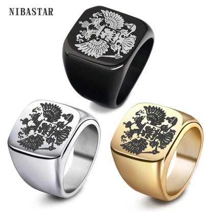Steel Soldier Double Eagle Ring Men Ring Fashion Jewelry For Men A Coat Of Arms Of The Russian Signet Ring