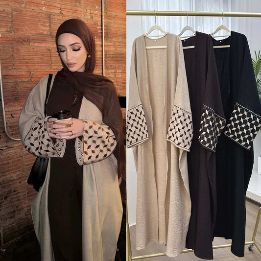 Sharut 2025 Turkey EID Ramadan Modest Abaya Girl Kimono Muslim Women Dress Embroidery Crepe Palestine Kefiyyeh Dubai Abaya Dress