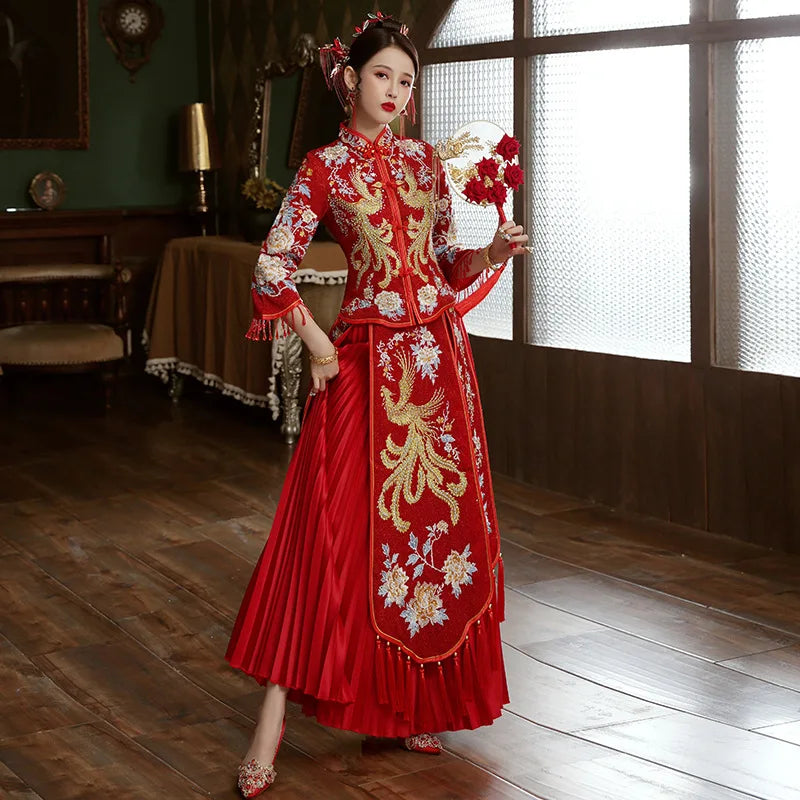 Red Size 4Xl 5Xl 6Xl Bride Dress Wedding Dress Retro Dress Chinese Cheongsam Dress The Bride Toast Clothing Long Section