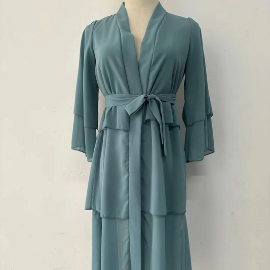 Wholesale Islamic Clothing Dubai Turkey Kid Abaya Babygirl's Muslim Dress 3-Layer Chiffon Open Abaya for Child