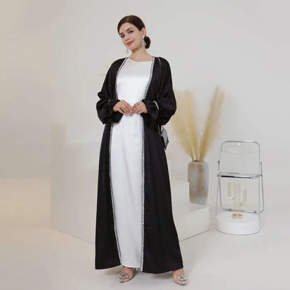 Loriya Satin Plain Abaya Women'S Muslim Dress Solid Color Kaftan Cardigan Open Abaya