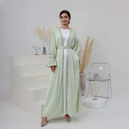 Loriya Satin Plain Abaya Women'S Muslim Dress Solid Color Kaftan Cardigan Open Abaya