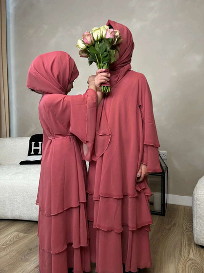 Wholesale Islamic Clothing Dubai Turkey Kid Abaya Babygirl's Muslim Dress 3-Layer Chiffon Open Abaya for Child