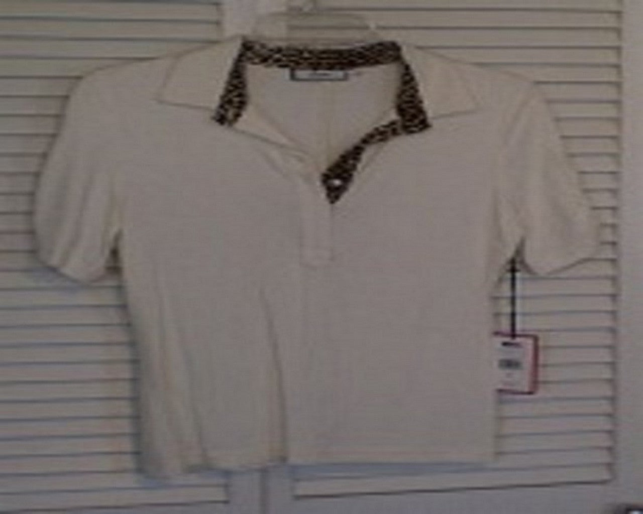 Women Top Knit Ivory Bias Brown Trim Front Sise S