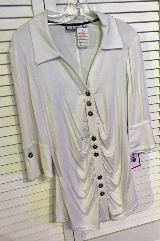 Women Top Knit Ivory Long-Sleeves 9-Front-Silver Size S