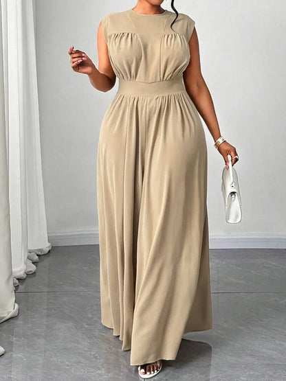 Women Plus Size Jumpsuits Floral Print V-Neck Sleeveless Summer Wide-Leg Rompers Overalls With Pockets