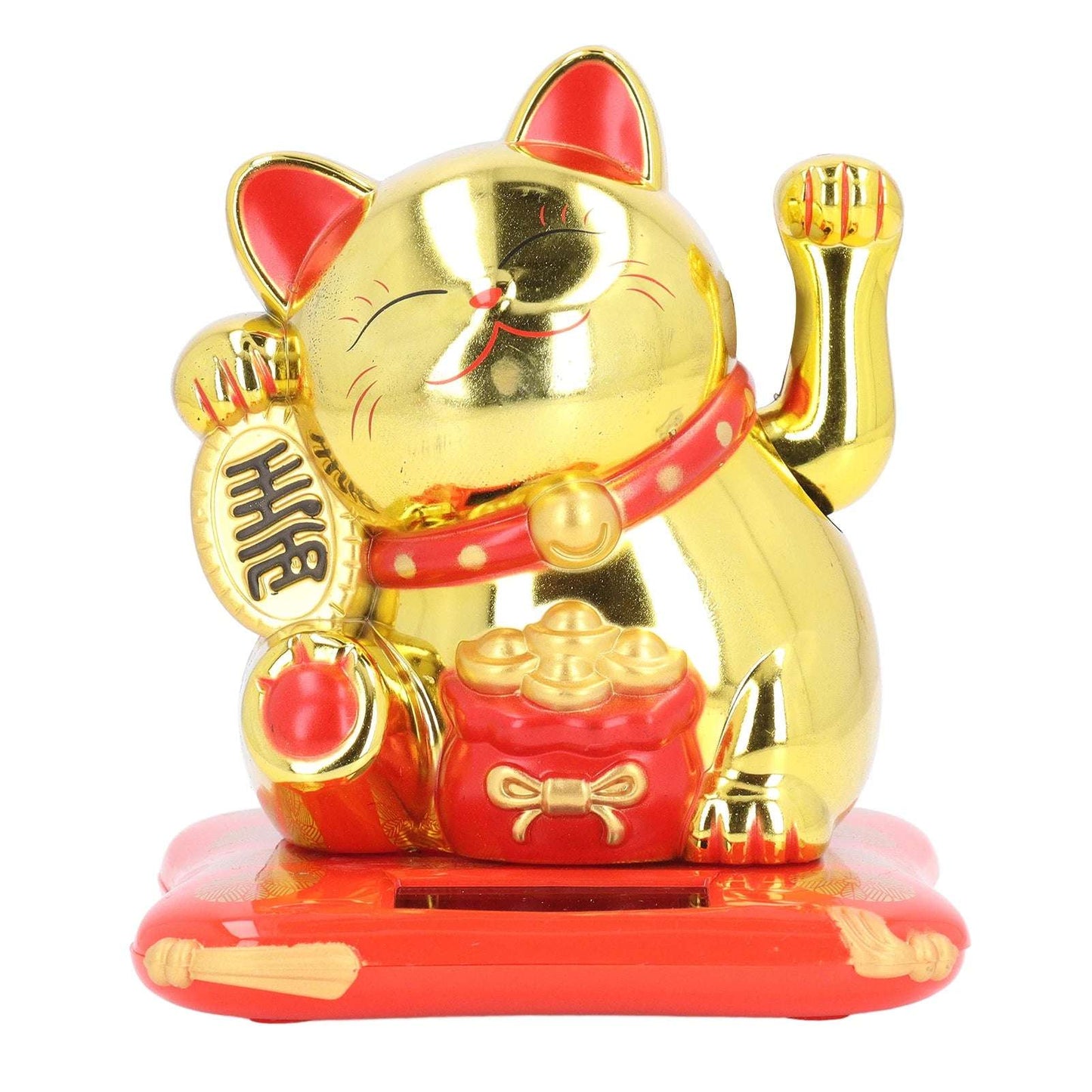 Lucky Waving Cat Solar Power Arm Waving Fortune Cat Lifelike Plastic Wealth Welcoming Cat Ornament for Car Cashier Desk