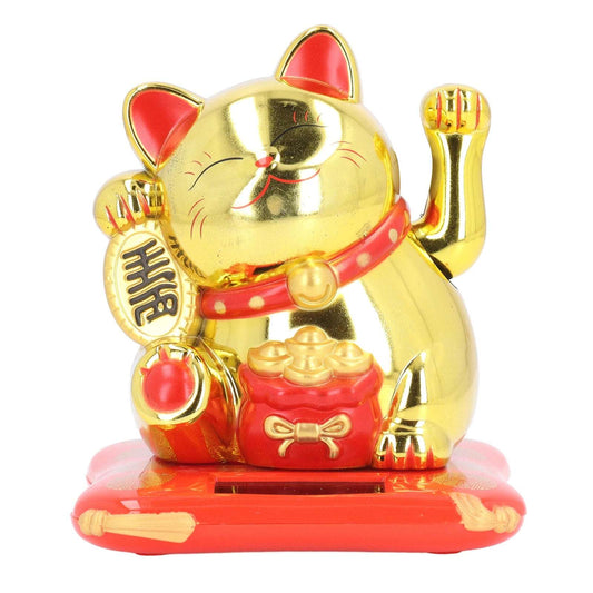 Lucky Waving Cat Solar Power Arm Waving Fortune Cat Lifelike Plastic Wealth Welcoming Cat Ornament for Car Cashier Desk