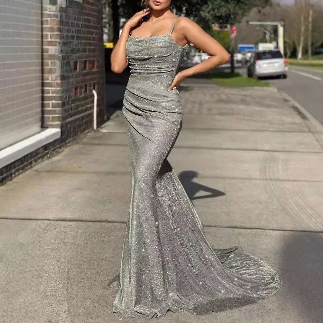Evening Dresses Spaghetti Strap Satin Corset Dress For Women'S Party Dress Fishbone Push Up  Women'S Bodycon Party Long Dress