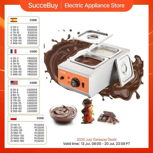 SucceBuy 2 3 Tanks Electric Chocolate Tempering Machine Chocolate cascade Melting Pot for Kitchen home appliance