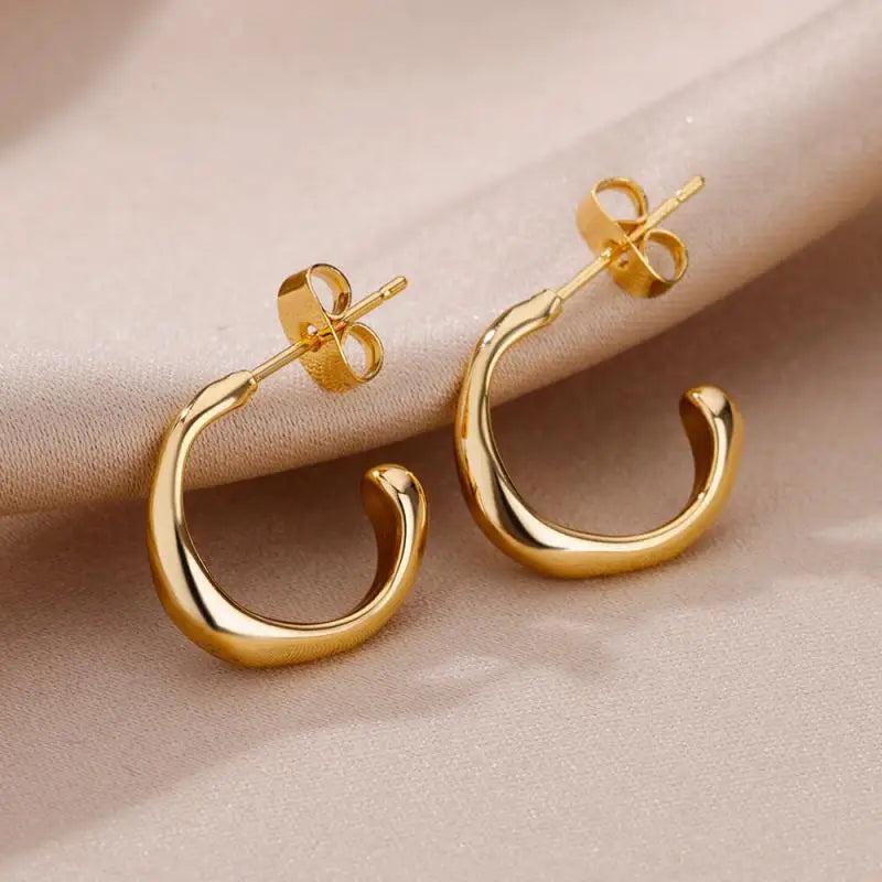 Stainless Steel Earrings For Women Gold Color Piercing Hoop Stud Earring Female Aesthetic Jewelry Accessories Aretes Mujer